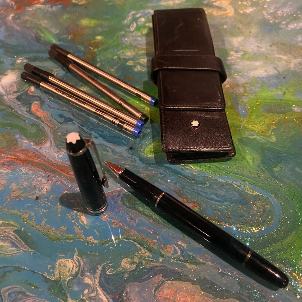 Montblanc Black and Silver Pen Collection 3 blue tubes 1 black tube